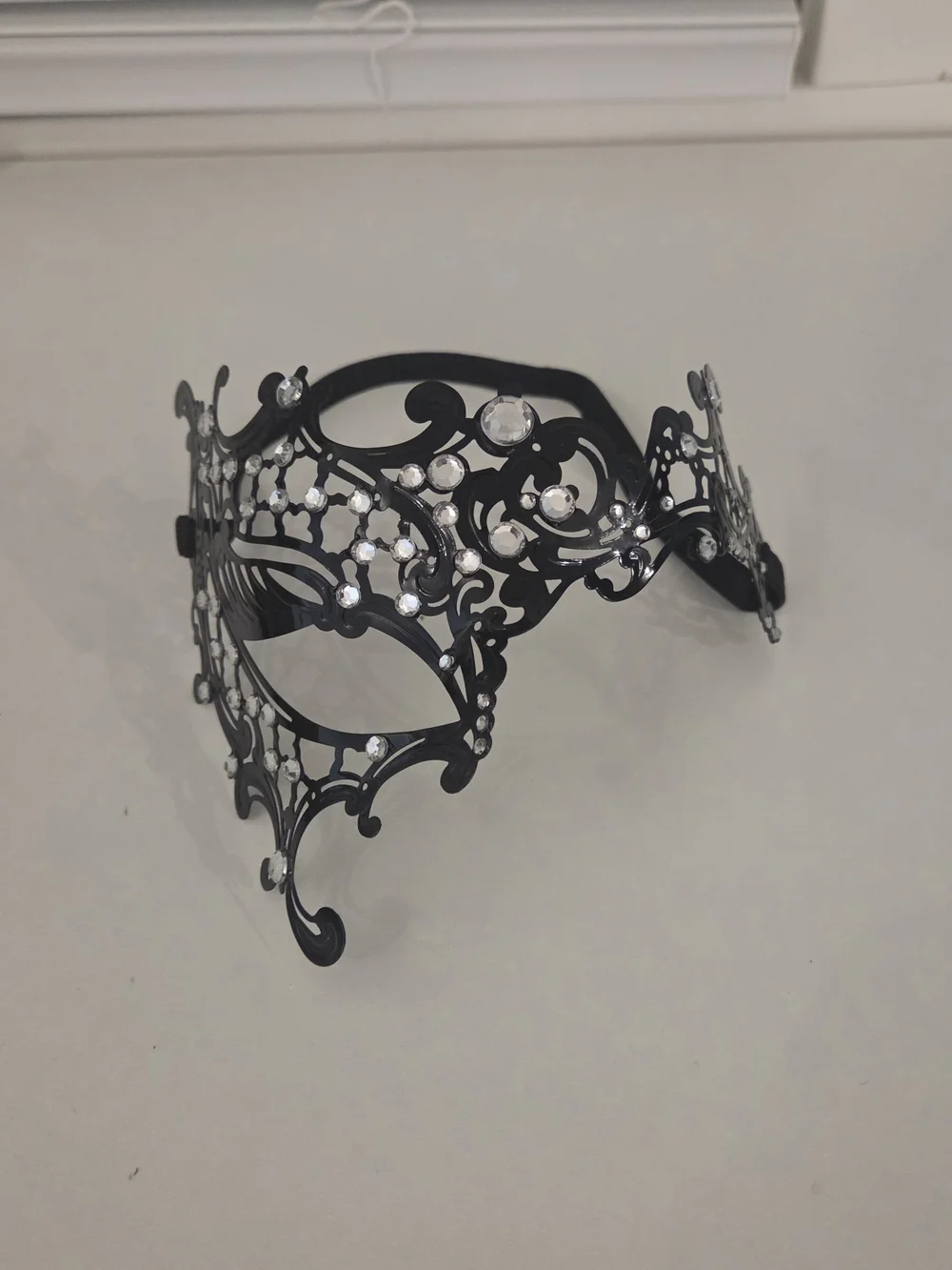 Black Venetian Half Masquerade Mask with Crystals